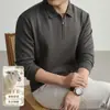 Camisa polo masculina em Lã Modal 60 fios, novo modelo outono 2026, com zíper parcial, gola esporte, manga longa, camisa base para homens