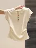 Camiseta de Manga Corta con Cuello Polo Estilo Coreano y Botones de Colores para Mujer, Nuevo Estilo de Verano con Bordes Fruncidos y Pliegues que Ajustan la Cintura, Top A11043