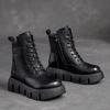 Botas Martin de Primavera Jiejie de Shanghai, Fondo Grueso Nuevo, Retro, Cierre Lateral, Caña Media, Parte Superior Alta, Botas de Motociclista, Botas Individuales de Moda para Mujer