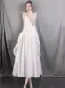 Falda de tirantes de algodón y lino para mujer, estilo nuevo de verano, artística, con dobladillo irregular, plisada, color liso, sin mangas, vestido de lino