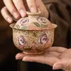 Taza de té Gaiwan de Cerámica Firestone Azul y Blanco de Dos Piezas del Fabricante, Tazón de Té Individual de Alto Nivel Estilo Chino Nuevo con Tapa