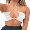 Europeu e Americano verão sem encosto curto roupas femininas Amazon longo cordão alça oco off-ombro halter embrulhado no peito em estoque atacado