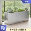 Macetero de Acero Inoxidable Personalizado con Ruedas Exterior Simple Rectangular Canaleta para Flores Centro Comercial Tienda Maceta de Metal Hierro