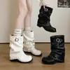Botas plataforma com fivela de cinto tachada, estilo europeu e americano, para mulheres, novo modelo de outono 2026, de altura média para aumentar a estatura, estilo equitação