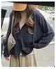 Sudadera con capucha estilo coreano, corte relajado, color café, prenda exterior para mujer, ligera, nueva colección principios de otoño 2026, cárdigan holgado, top de manga larga