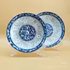 Plato de Cena/Ensalada de Porcelana Azul y Blanca de 8 pulgadas Plato Cerámico para Hotel Apto para Microondas Vajilla con Esmalte sobre Vidrio
