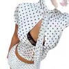 Ropa Femenina de Moda Transfronteriza Estilo Europeo y Americano, Diseño Sexy que Muestra el Abdomen, Conjunto de Vestido de Manga Corta, Conjunto de Dos Piezas de Lunares con Cuello Halter y Lazos
