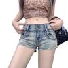 Shorts Rectos Vintage Ropa Exterior para Mujer Ajustados Cintura Baja Estilo Americano Diseño de Jeans Elásticos Remache Cadera Pantalones Cortos Hot