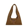 Bolsa de Mão Vintage com Tachas para Mulheres, Novo Modelo Outono 2025, Couro Oleado e Encerado, Textura Simples de Alto Padrão, Bolsa de Ombro Único para Sobraco