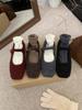 Zapatos Peludos Grises para Mujer Otoño e Invierno Ropa de Exterior Nuevo Estilo Coreano Zapatos Mary Jane Franceses Planos Cálidos Forrados de Felpa Zapatos de Lana