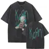 Camiseta Masculina Korn Ftl 25 Follow the Leader Estampada Frente e Verso Rock Gothic Casual Oversized Masculina
