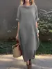 Vestido Largo Casual Holgado de Manga Media con Cuello Redondo Talla Plus de Manga Larga Acampanado Estilo Europeo y Americano para Mujer - Lo Más Vendido de Amazon Primavera 2025
