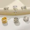 Pendientes de Circonia de Lujo Ligero de Tendencia de Moda para el Viaje Diario Versátiles Pendientes de Botón de Nicho Diseño de Doble Capa Ear Cuff