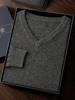 Suéter de cachemira de manga larga con cuello en V para otoño e invierno, suéter para hombre, color liso, cuello de corazón de pollo, camisa básica, jersey de punto interior informal para hombre