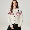 Nuevo cárdigan de punto con colores contrastantes, cuello redondo, corte holgado, patrón Fair Isle, 35% cachemira, de botones, manga larga, suéter de punto versátil