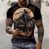 Camiseta 3D Nueva de Verano Europeo para Hombre Cuello Redondo Manga Corta Estampado Digital Patrón de Motocicleta Comercio Transfronterizo Top