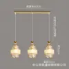 Lustre moderno de vidro de luxo leve para sala de jantar, luminária pendente de três cabeças dourada e preta para balcão de bar e mesa de jantar
