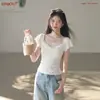 Exquisite Top Pequeno Francês Slim Fit Camiseta Branca Estilo Coreano Design de Roupa Senso de Design Nicho Roupas de Verão Femininas Camiseta de Renda