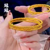 Pulseira de Três Círculos Dourada Estilo Antigo com Contas Disco Brilhantes, Pulseira Anel Elástico de Memória Ajustável para Mulheres