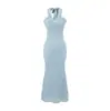 Vestido de renda sexy estilo francês com decote V e amarração no pescoço para mulheres, novo modelo de verão, acinturado, modelador, vestido longo de alta qualidade