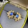 Pendientes de Plata de Ley S925 Luna Azul Natural Moda Nicho Diseño de Lujo Anillo Ovalado 6X8Mm Venta al por Mayor