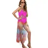 Falda con Borlas y Puntadas de Contraste Tejida a Mano 100% Europea y Americana para Mujer, Falda Lencera Degradada, Blusa para Vacaciones en la Playa para Mujer
