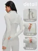 Chaqueta abrigo top de otoño para mujer, entallado a la cintura, ajustado, cuello alto, ropa de yoga, top deportivo de manga larga para correr D26110