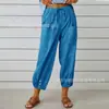 2026 Novo Estilo Europeu e Americano Amazon Wish Calça Feminina Cropped de Perna Larga Botões Cintura Alta Algodão-Linho Solta