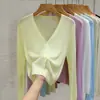 Cárdigan de Seda de Hielo para Mujer, Chal Exterior de Falda de Verano, Manga Larga, Blusa Corta de Aire Acondicionado, Chaqueta Tejida Delgada