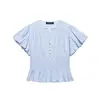 Primavera de 2026 Nova Moda Feminina Europeia e Americana Transfronteiriça Camisa Decorada com Babados e Mangas Bufantes Estilo Ins de Alta Qualidade Atacado