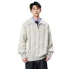 Suéter casual de punto trenzado de color liso con media cremallera, nueva colección otoño/invierno 2026 para hombre, top de punto trenzado de corte holgado para hombre