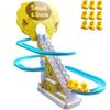 Tiktok Patito Subiendo Escaleras Pista Coche Pista Eléctrica Tobogán Juguete Educativo de Montaje para Niños Interacción Padre-Hijo