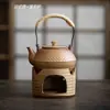 Tetera de Cerámica Gruesa para Preparar Té a Fuego Abierto, Tetera Operada con Vela con Asa, Set Sencillo para Calentar Té, Tetera para Preparar Té al Aire Libre