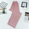 Pantalón de Dormir para Mujer de una Sola Pieza para Primavera y Verano, Imitación de Algodón, Delgado, Sencillo, Color Sólido, Pierna Recta, Talla Grande, Casual, Se Puede Usar Afuera