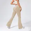 Calça de Yoga Ribatada Flare Cintura Alta Estilo Europeu e Americano, Calça Fitness Cintura Alta Levanta Bumbum, Calça Esportiva Longa Bumbum de Pêssego, Calça Wide Leg para Mulheres