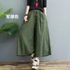 Calça Wide Leg de Algodão e Linho Lavado Tamanho Plus Size Nova Solta de Verão Fina de Algodão e Linho Sete-Oitavos Casual Versátil Solta Fresca Calça Saia