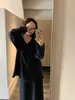 Suéter de Piel de Mapache Francés Wanwei para Mujer, Nuevo Estilo Otoño 2025, Cuello en V, Bordes Enrollados, Suéter de Punto Holgado Estilo Perezoso 2419