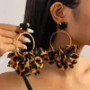 Brincos de Tecido com Estampa de Leopardo Colorida Exagerada Moda Transfronteiriça Europeia e Americana Brincos Redondos Geométricos Brincos com Pedras Sintéticas Incrustadas para Mulheres
