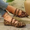 Zapatos planos de verano para mujer, talla grande, transfronterizos 2025, de gamuza, punta fina, moda, importación, tipo slip-on, con estampado de leopardo