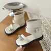 Sandalias de Cuero Suave para Niñas con Punta de Tira, Verano 2026, Sandalias Romanas de Caña Media con Punta Cuadrada, Suelas Suaves y Empeines Medios-Altos
