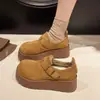 Sapatos Birkenstock com forro de fleece e sola grossa para mulheres, sapatos de inverno 2026 novo modelo, sapatos casuais para neve, slip-on com fivela, sapatos versáteis de algodão