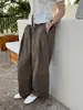 Achado ImperdívelEsgotado e Removido Calça Casual Longa de Cintura Elástica Respirável com Pregas e Pernas Largas para Mulheres Verão 31137