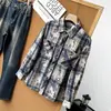 ¡Estilo Retro Americano! Chaqueta Tie-Dye Desgastada Estilo Sucio para Otoño e Invierno, Top Fresco y Elegante Estilo Camisa a Cuadros 10840