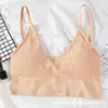 Camisola deportiva tipo tubo con espalda en U grande, sin costuras, con hilo envolvente, sin aro de acero y base con almohadilla para el pecho, para mujer