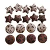 Outono e Inverno Retro Maillard Estampa de Leopardo Cor de Café Estrela de Cinco Pontas Fivela Redonda Botão Acessório de Cabelo DIY Acessórios de Chapéu