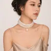 Joias Transfronteiriças Europeias e Americanas, Colar de Pérolas Elegante de Múltiplas Camadas para Mulheres, Pingente de Pérola Irregular, Colar de Miçangas Versátil