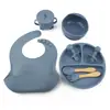 Atacado transfronteiriço louça infantil tigela complementar prato de silicone garfo colher de bebê babador conjunto de 8 peças de produtos anti-queda para maternidade e infância
