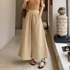 Pantalones Falda de Seda Negra Hielo para Mujer Verano Delgados Plisados de Longitud Media Cintura Alta Estilo Suave Adelgazante Pantalones de Pierna Ancha para Mujer