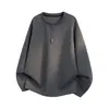 Nueva camiseta de punto gofre para hombre de otoño e invierno, estilo old money, cuello Henry, camiseta de manga larga para hombre, camiseta básica holgada de moda