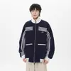 Chaqueta Nacional Moderna de Rayas Gruesas para Hombre Otoño Retro Puntadas de Contraste Chaqueta Cardigan Deportiva High Street Perro Collar Guapo Suéter